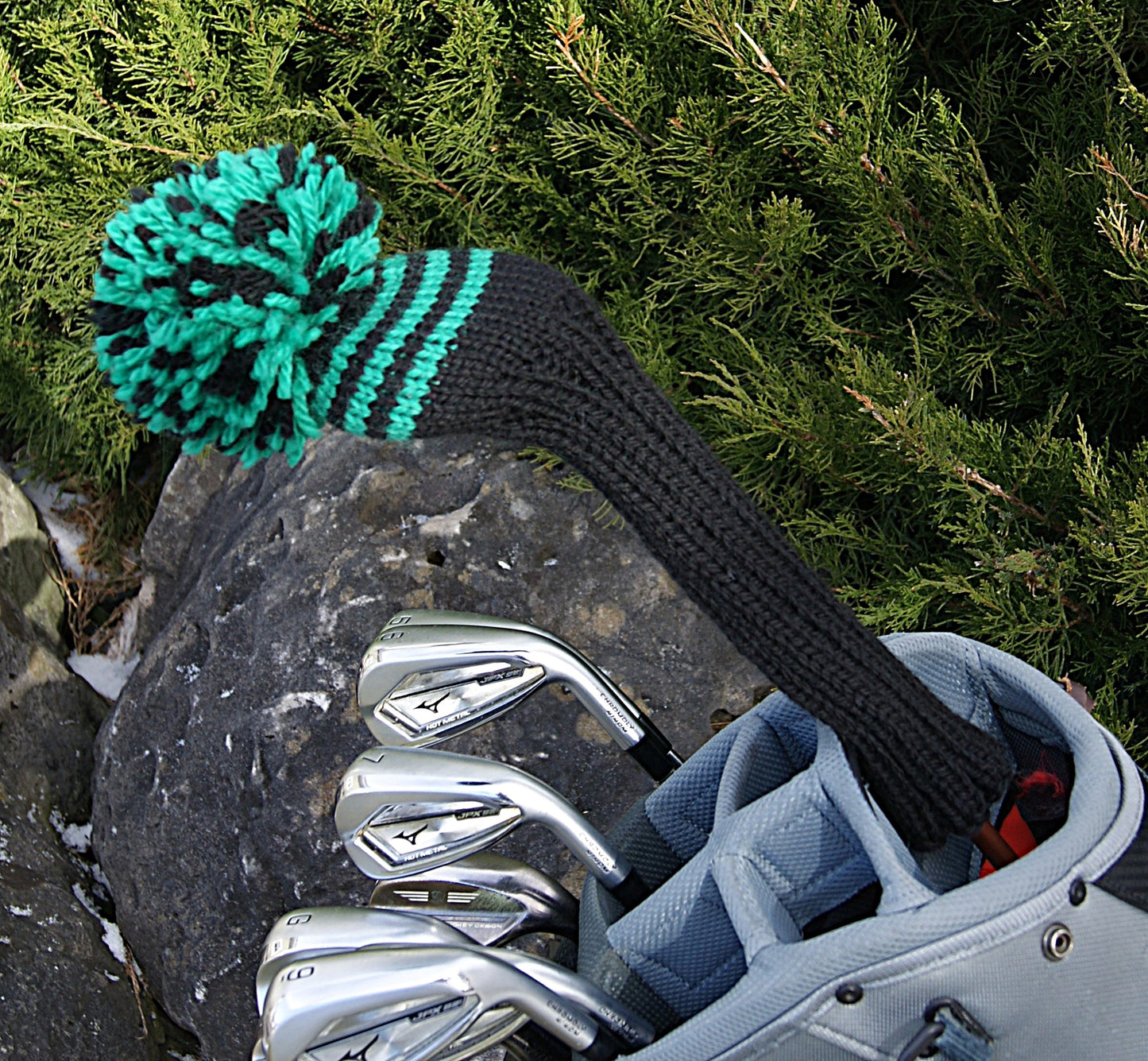 Knit Fairway Wood Cover - Black with 3 Green Stripes (Black/Green)