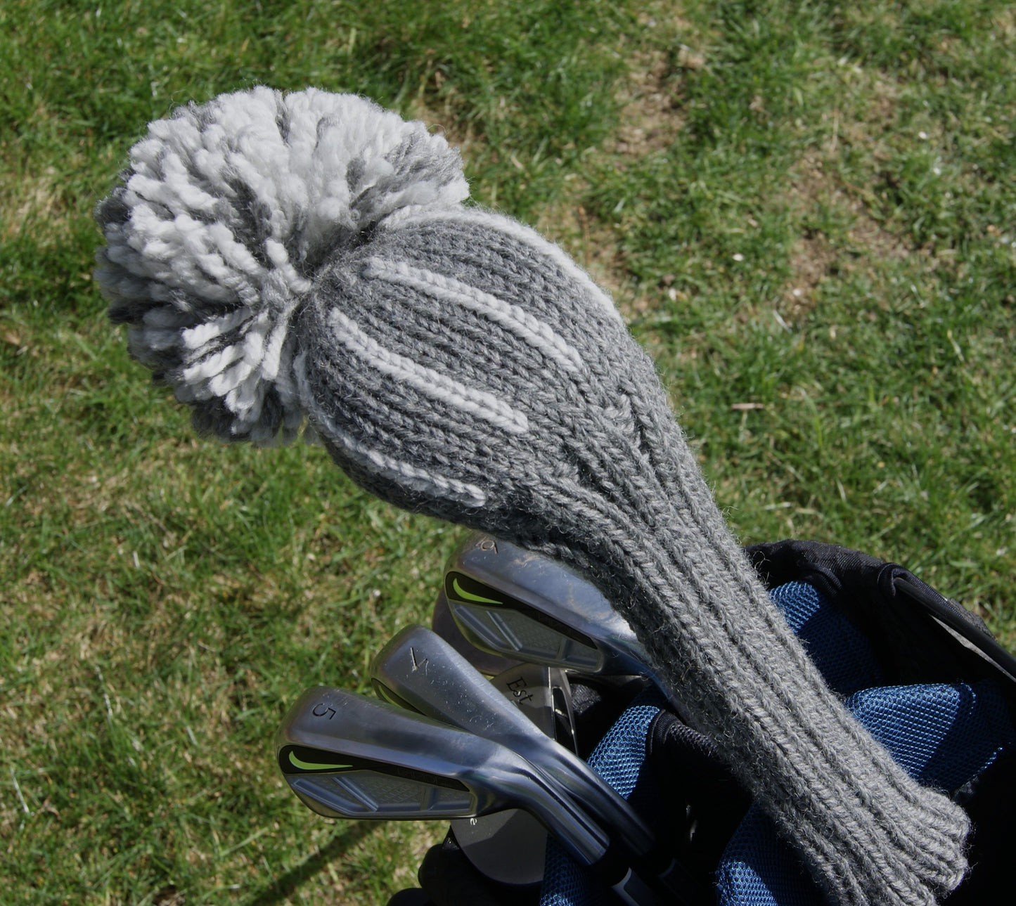 Vertical Stripes Knit Fairway Wood Headcover (Dark Grey/Grey)