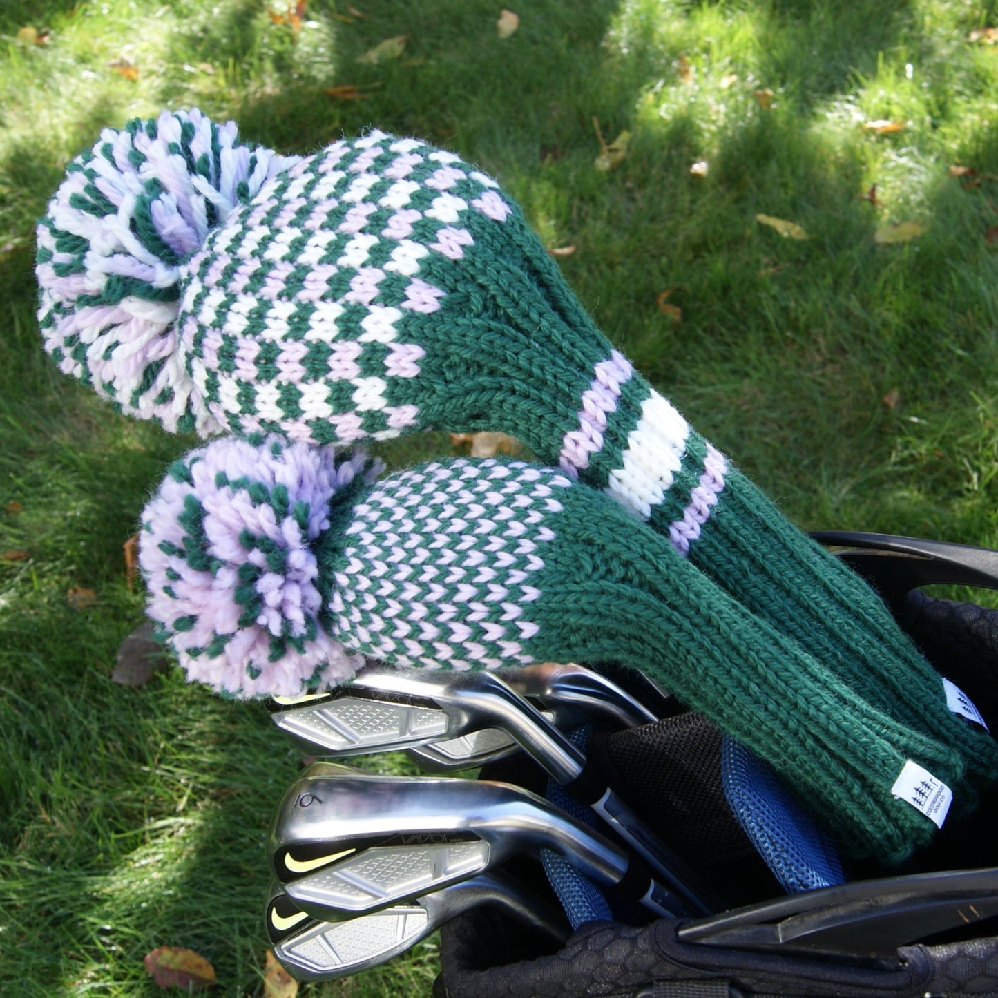 Checkered Knit Driver Cover (Dark Green/Pink/White)