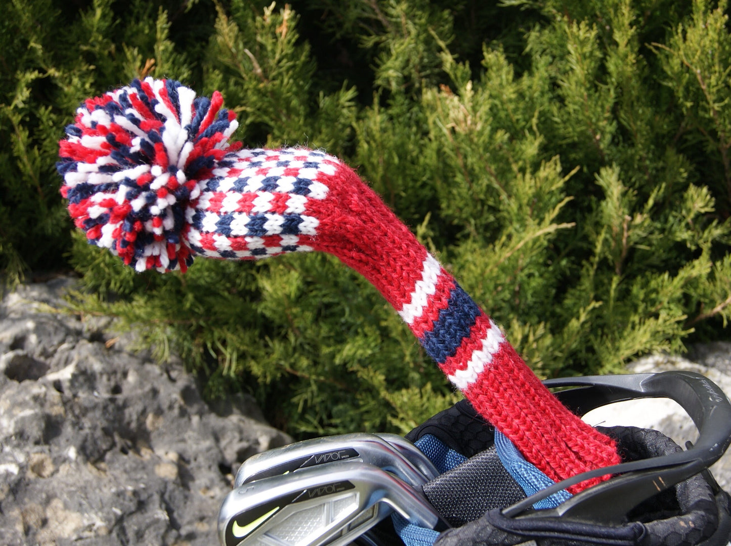 Checkered Knit Fairway Wood Headcover (Red/White/Navy)
