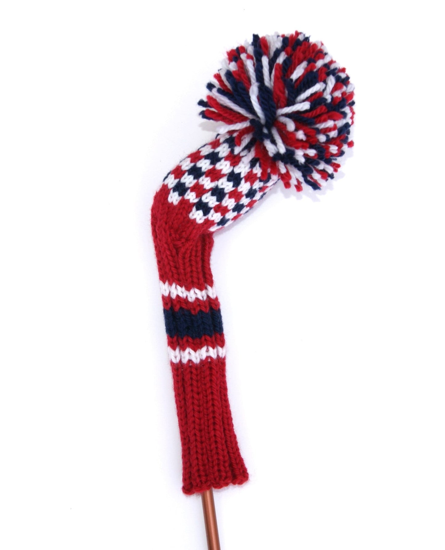 Checkered Knit Fairway Wood Headcover (Red/White/Navy)