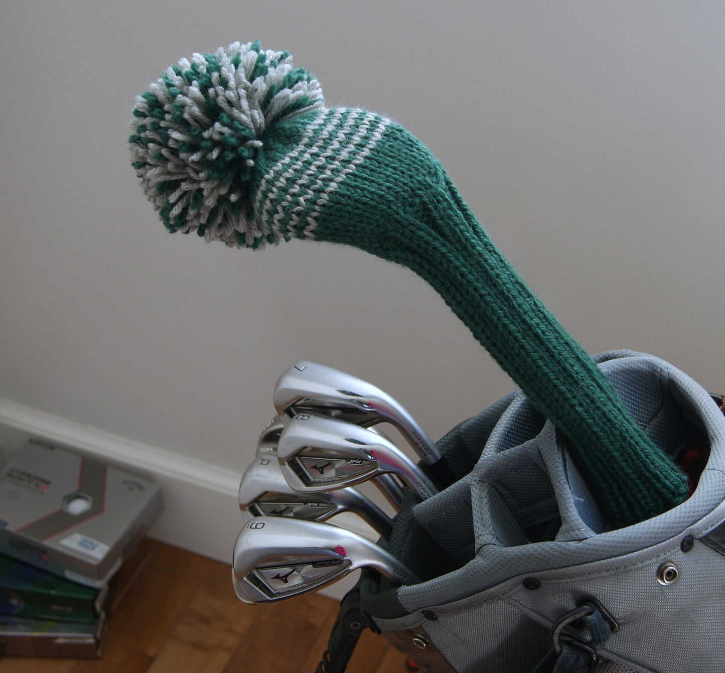 4 Stripes Knit Fairway Wood Headcover (Dark Green/Grey)