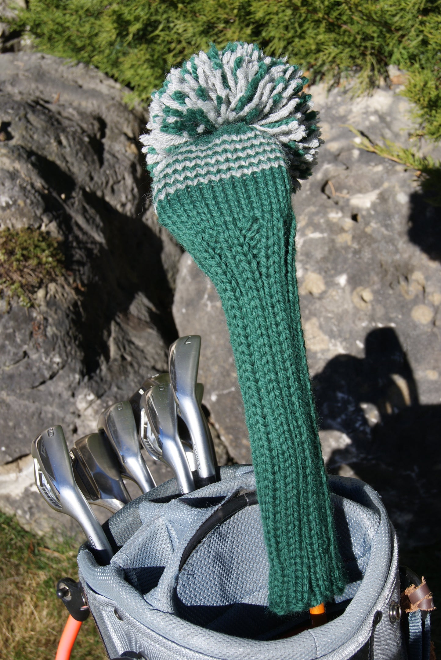 4 Stripes Knit Fairway Wood Headcover (Dark Green/Grey)