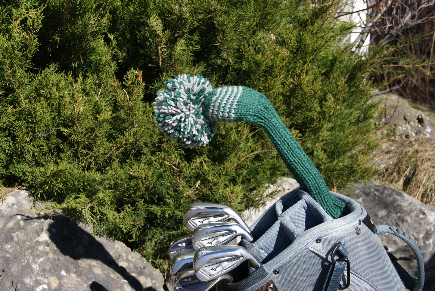 4 Stripes Knit Fairway Wood Headcover (Dark Green/Grey)