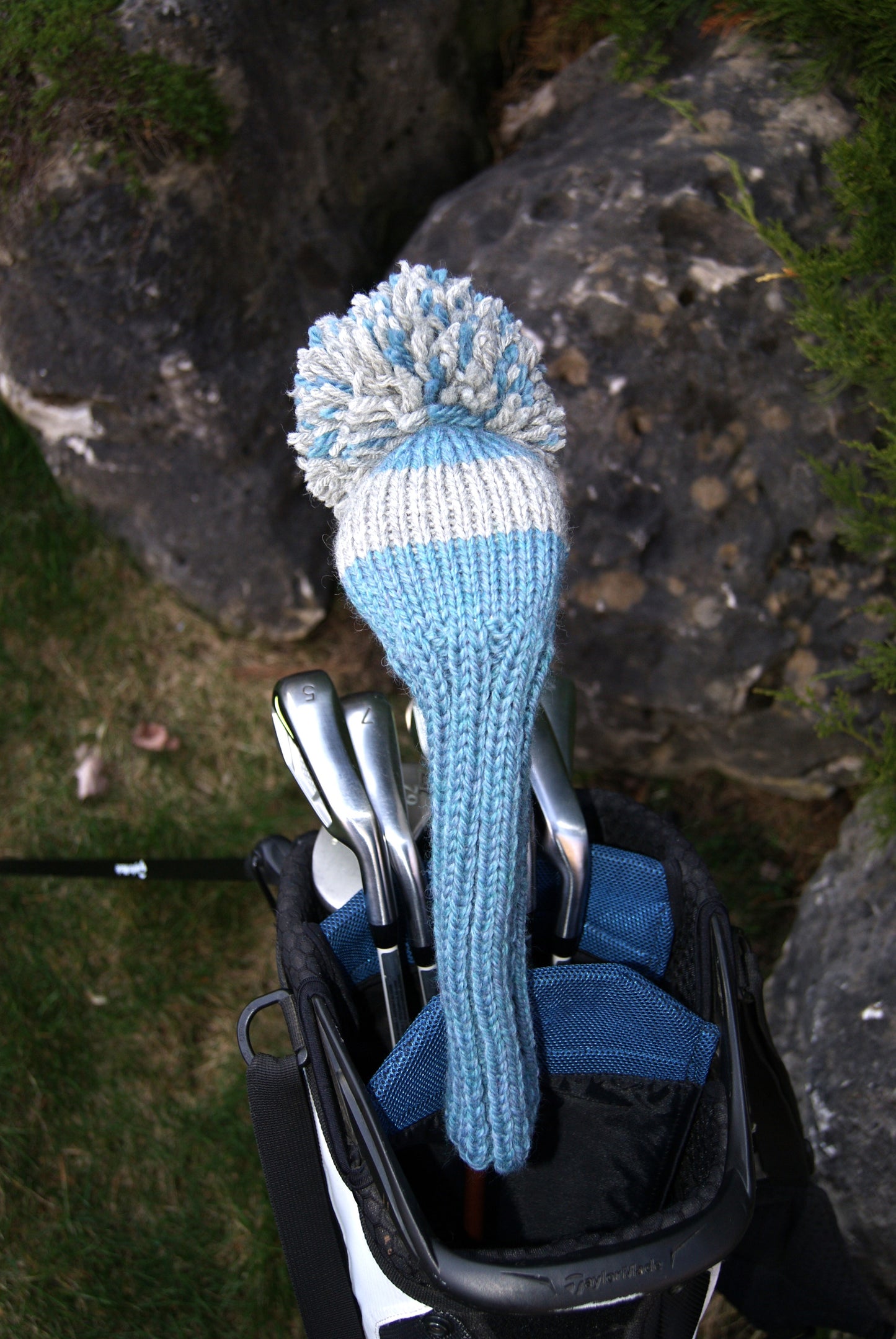 Broad Stripe Knit Fairway Wood Headcover (Blue Heather/Grey)