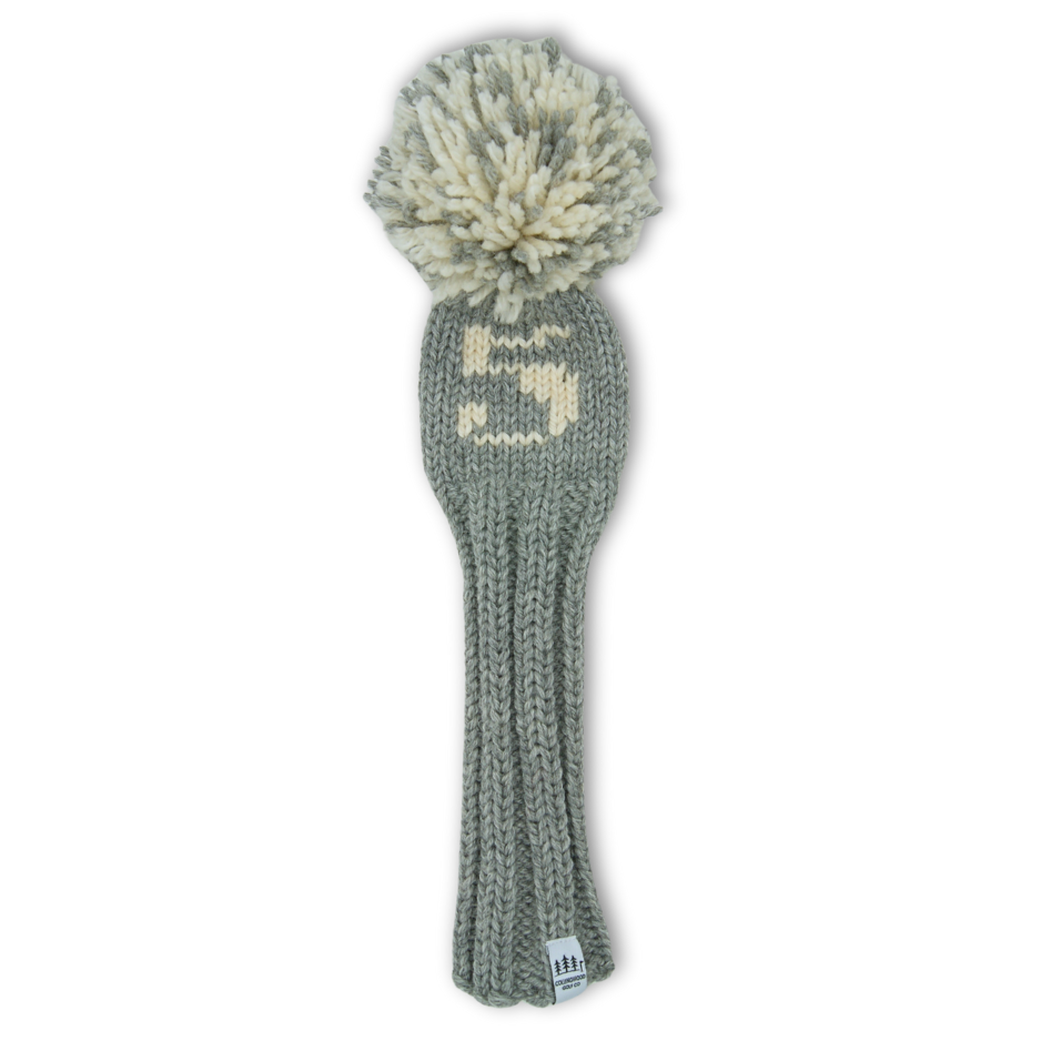 Knit Golf Club Cover - Grey with White 5 Monogram - Fairway Wood